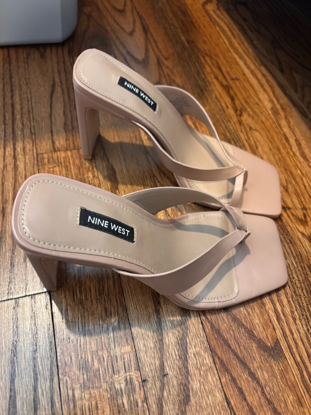 Nine West Nude Square-Toe Thong Mules - Picture 2 of 4
